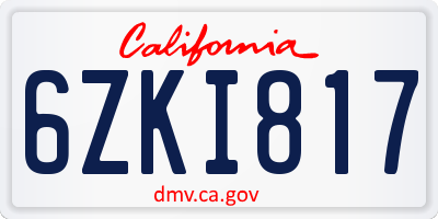 CA license plate 6ZKI817