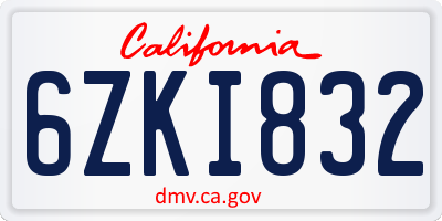 CA license plate 6ZKI832