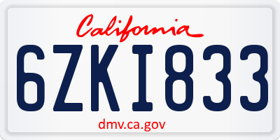 CA license plate 6ZKI833