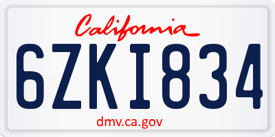 CA license plate 6ZKI834
