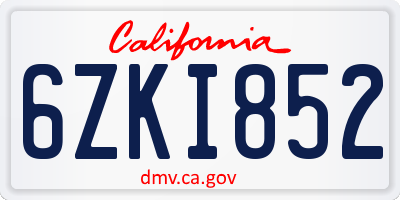 CA license plate 6ZKI852