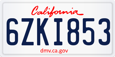 CA license plate 6ZKI853