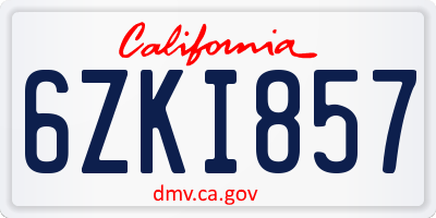 CA license plate 6ZKI857