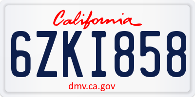CA license plate 6ZKI858