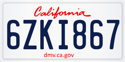 CA license plate 6ZKI867