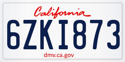 CA license plate 6ZKI873