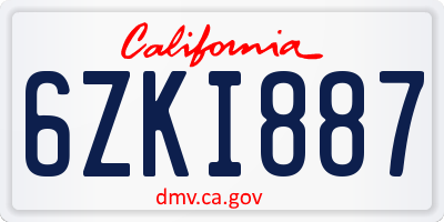 CA license plate 6ZKI887
