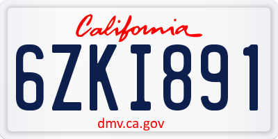 CA license plate 6ZKI891