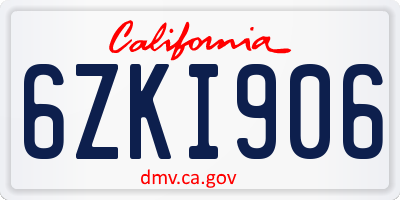 CA license plate 6ZKI906