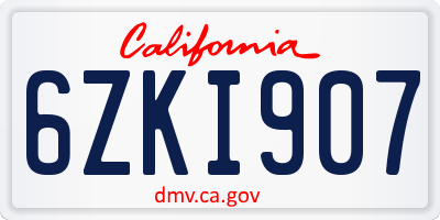 CA license plate 6ZKI907