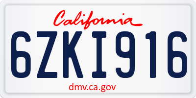 CA license plate 6ZKI916