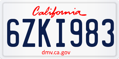 CA license plate 6ZKI983