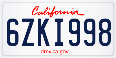 CA license plate 6ZKI998
