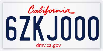 CA license plate 6ZKJ000