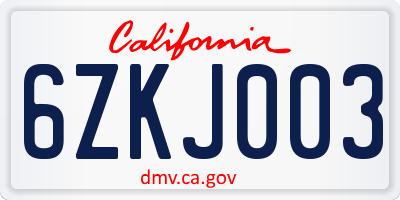 CA license plate 6ZKJ003
