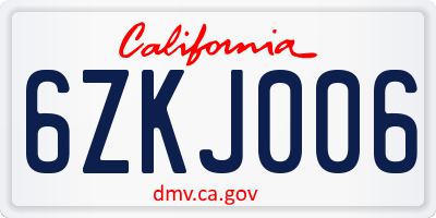 CA license plate 6ZKJ006