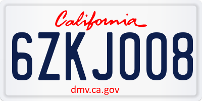 CA license plate 6ZKJ008