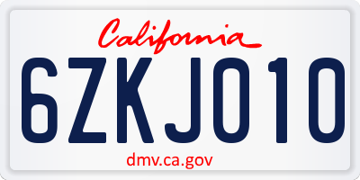 CA license plate 6ZKJ010