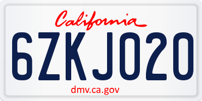 CA license plate 6ZKJ020