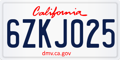 CA license plate 6ZKJ025