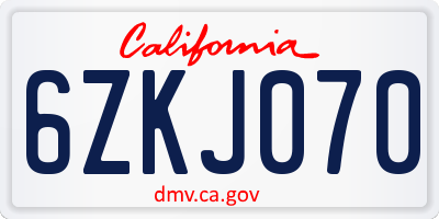 CA license plate 6ZKJ070