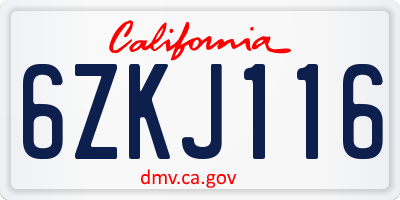 CA license plate 6ZKJ116