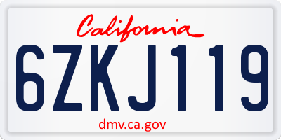 CA license plate 6ZKJ119