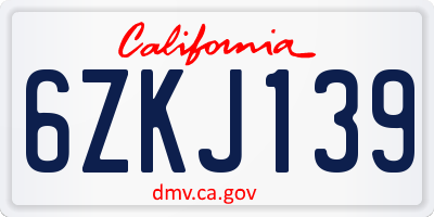 CA license plate 6ZKJ139