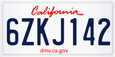 CA license plate 6ZKJ142