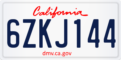 CA license plate 6ZKJ144