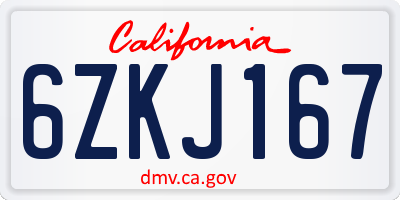 CA license plate 6ZKJ167