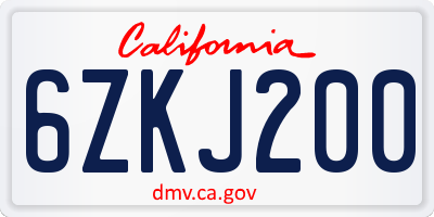 CA license plate 6ZKJ200
