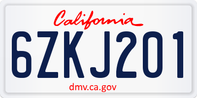 CA license plate 6ZKJ201