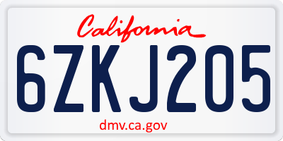 CA license plate 6ZKJ205