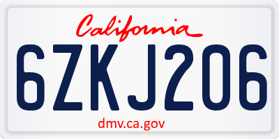 CA license plate 6ZKJ206