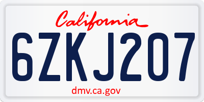 CA license plate 6ZKJ207