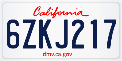 CA license plate 6ZKJ217