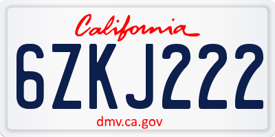 CA license plate 6ZKJ222