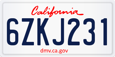 CA license plate 6ZKJ231