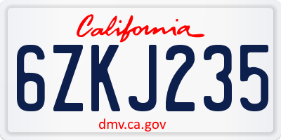CA license plate 6ZKJ235