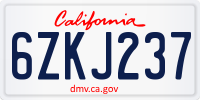 CA license plate 6ZKJ237