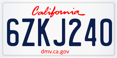CA license plate 6ZKJ240