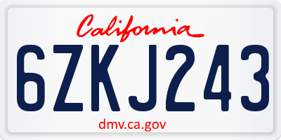 CA license plate 6ZKJ243