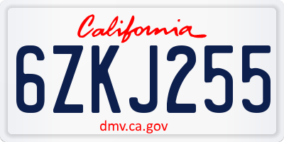 CA license plate 6ZKJ255