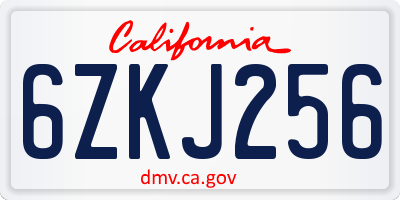 CA license plate 6ZKJ256