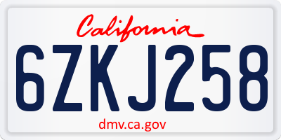 CA license plate 6ZKJ258