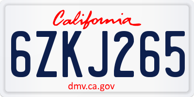 CA license plate 6ZKJ265