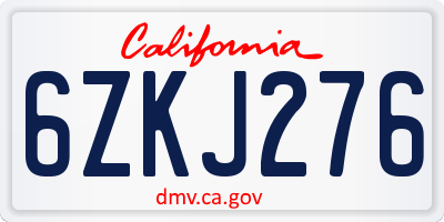 CA license plate 6ZKJ276