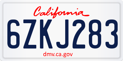 CA license plate 6ZKJ283