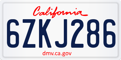 CA license plate 6ZKJ286